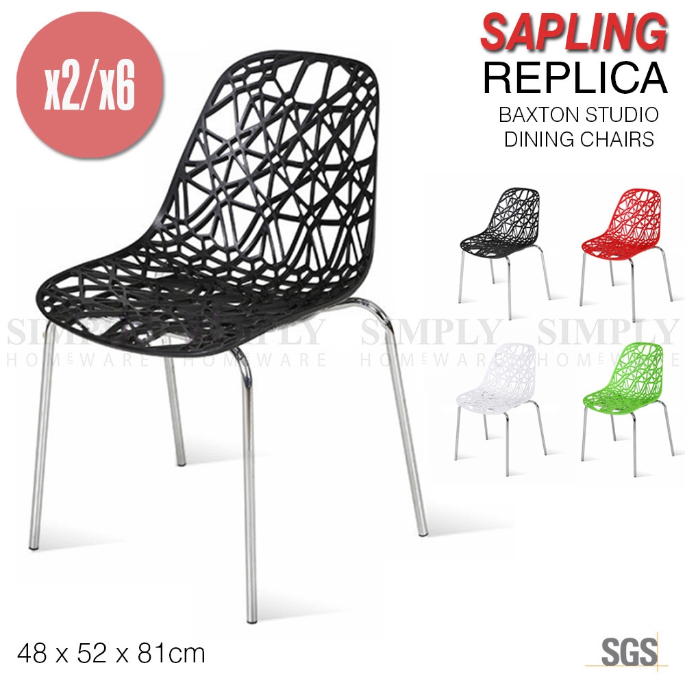 2x 6x Birch Sapling Replica Dining Chair Baxton Studio Accent Plastic Black Red