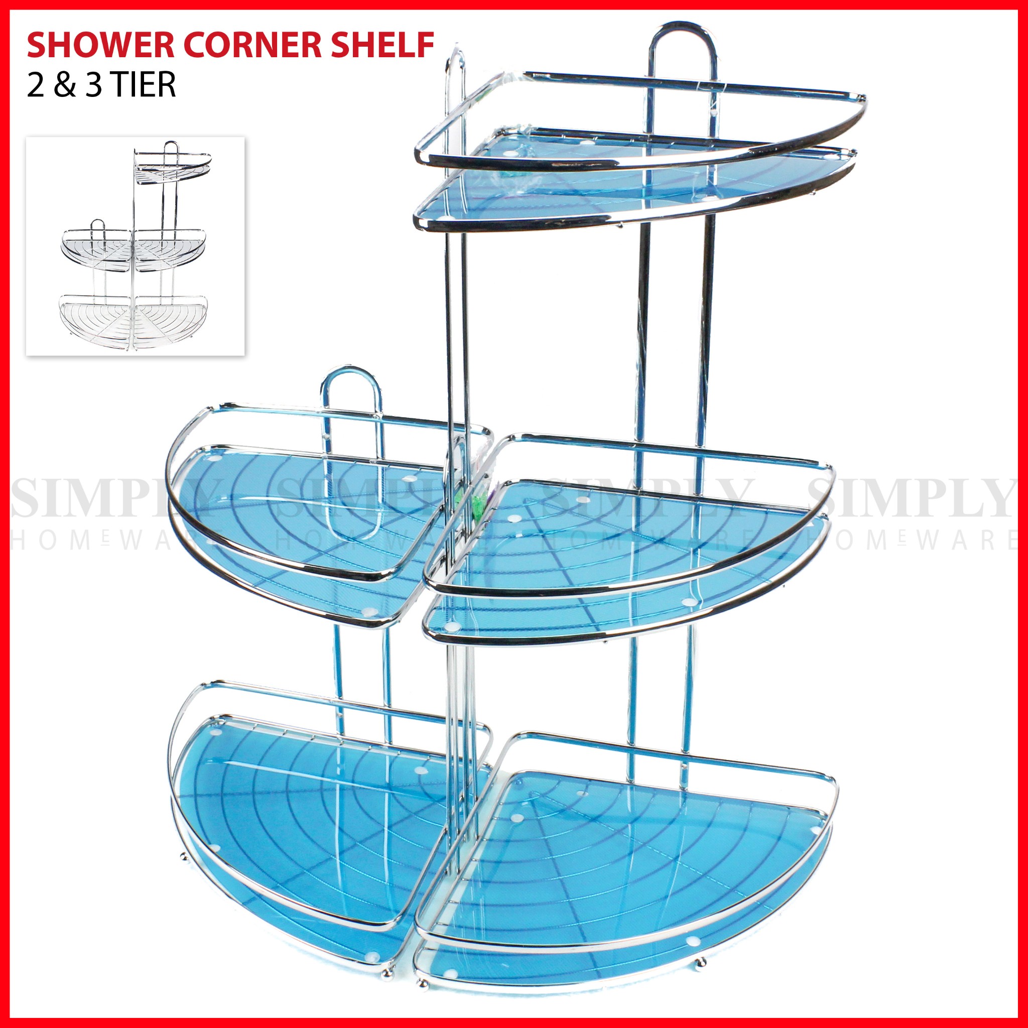 Shower Corner Shelf Chrome Caddy Shelves Organiser Bath Storage Rack Bathroom