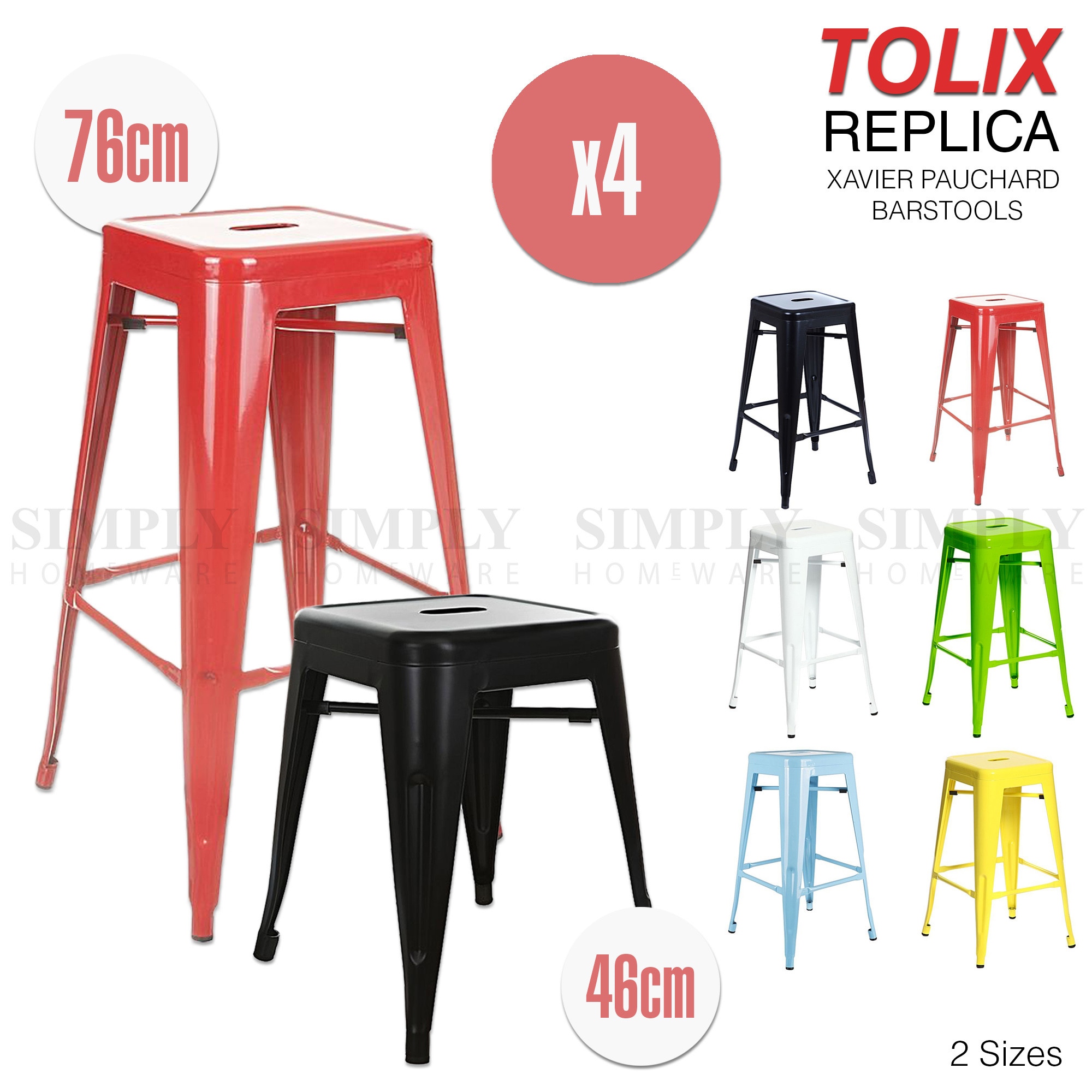 4x Replica Tolix Bar Stool Xavier Pauchard Metal Steel Kitchen Cafe Dining Chair