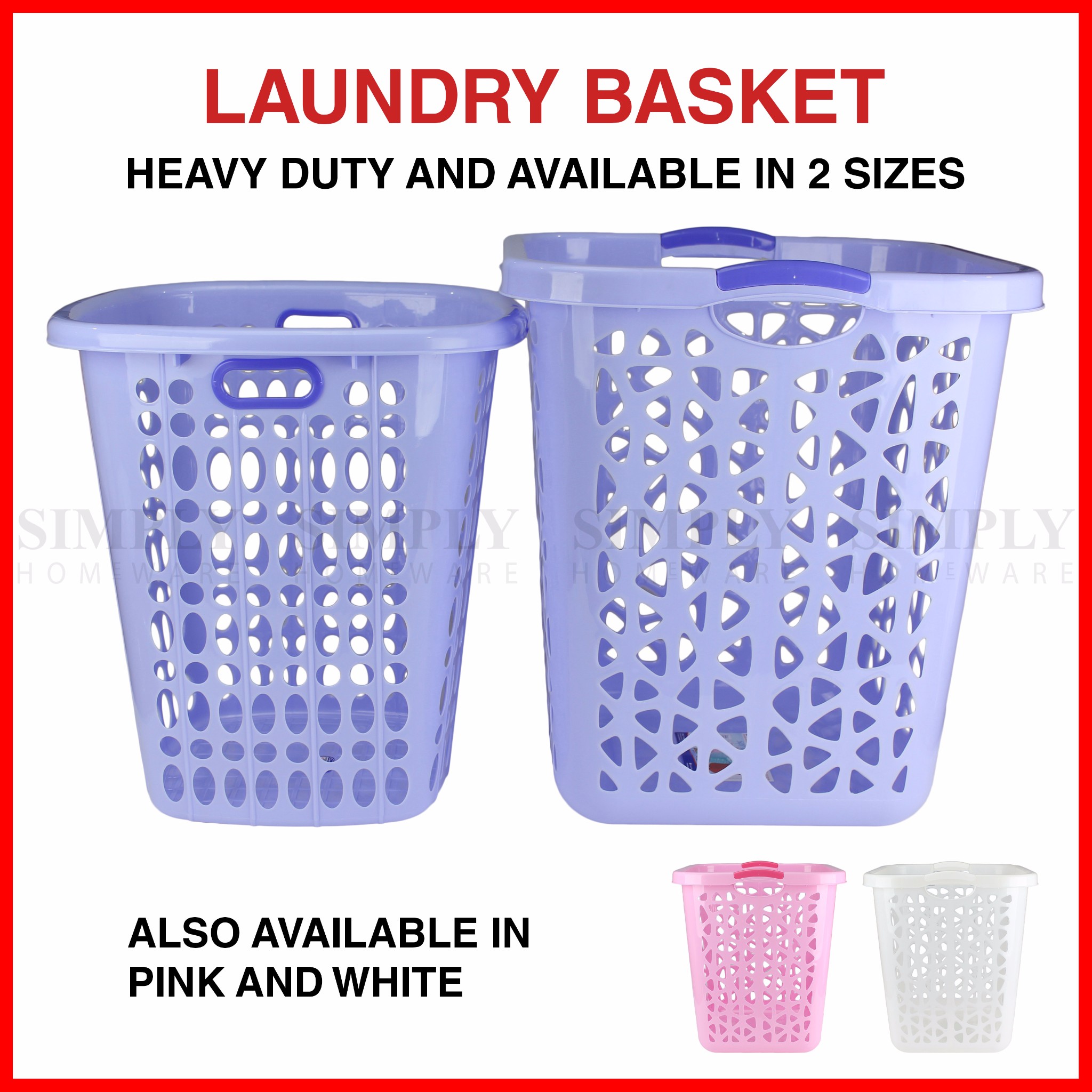 Laundry Basket Bin Bag Plastic Baskets Washing Hamper White Blue Pink