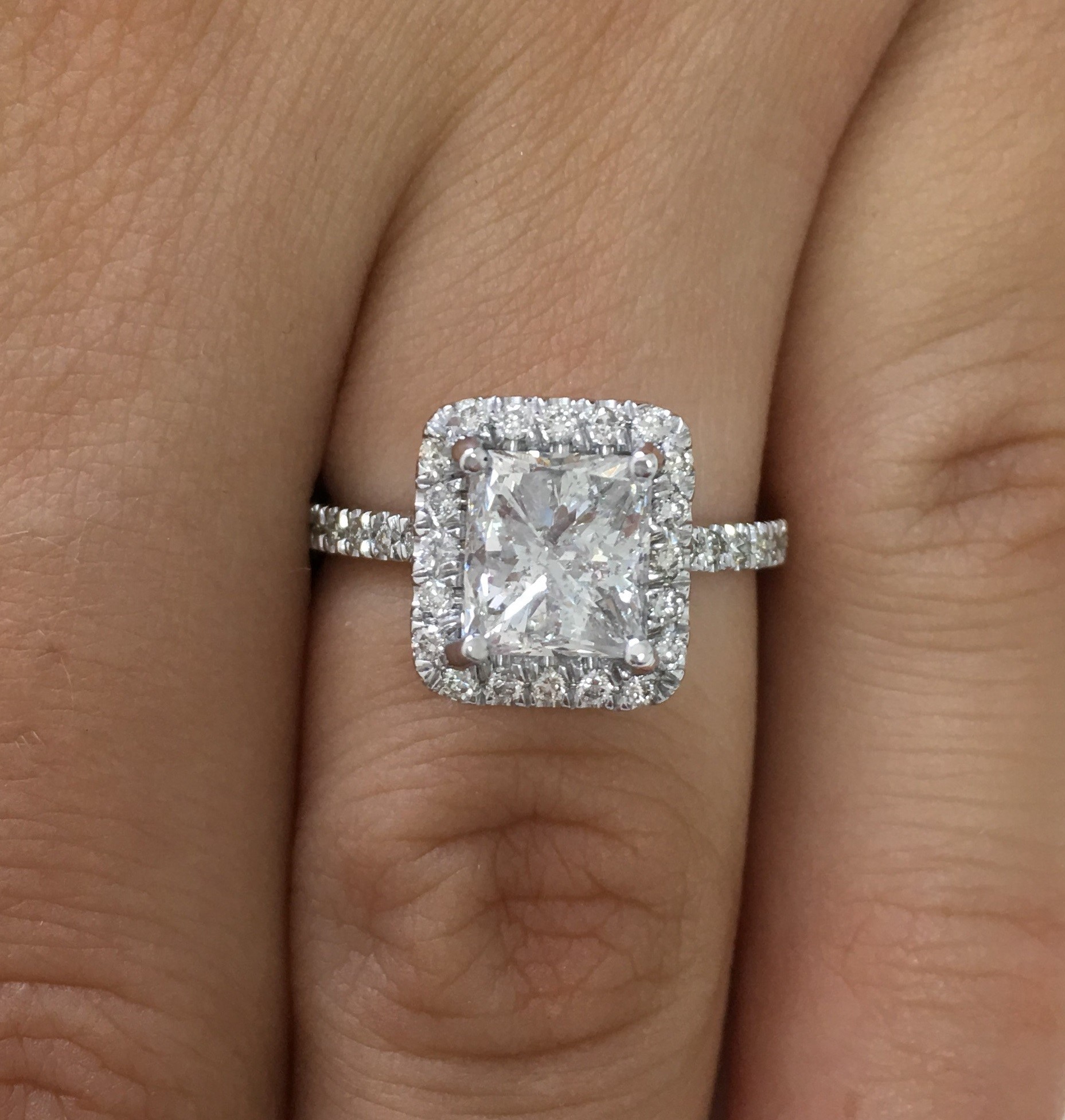 2.50Ct Princess Cut Diamond Halo Bridal Set Engagement Ring 14k white Gold Over 