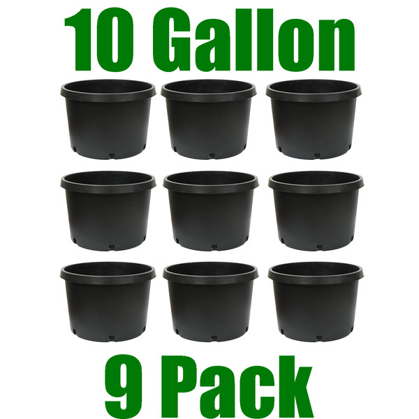 9pc 10 Gallon Round Nursery Pots Plastic Dirt Grow