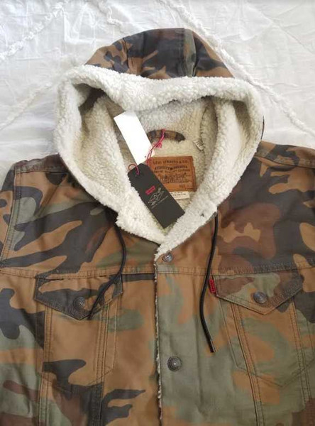 levi's x justin timberlake sherpa long hooded trucker jacket camo trucker