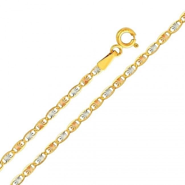 14K Solid Tri-Color Yellow Rose White Gold 4mm Valentino Chain Bracelet 7" 9" 