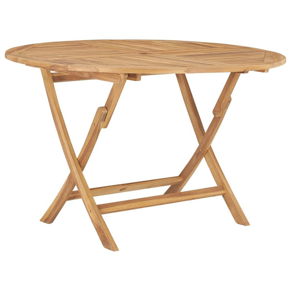 Wooden Dining Table With Umbrella Hole, Foldable Round Outdoor Dining Table