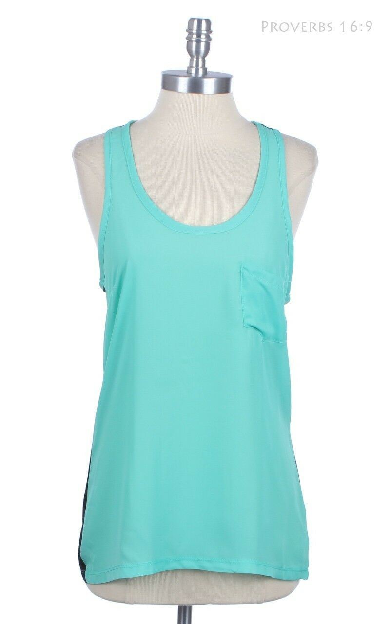 Color Block Racerback Tank Top with Chest Pocket Sleeveless High n Low ...