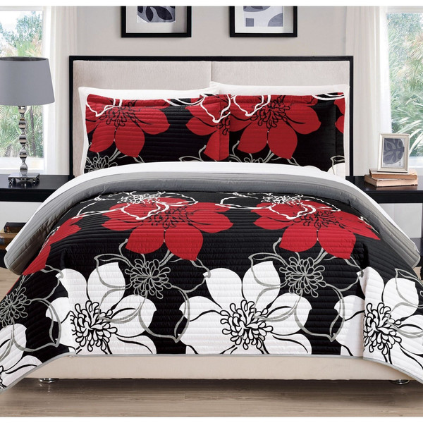 Pc Quilt Coverlet Set Bedding, Black White And Red Bedding Queen