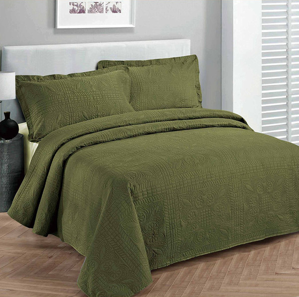 Olive Green 3 pc Quilt Set Bedspread Twin XL Full Queen Cal King Bed Coverlet eBay
