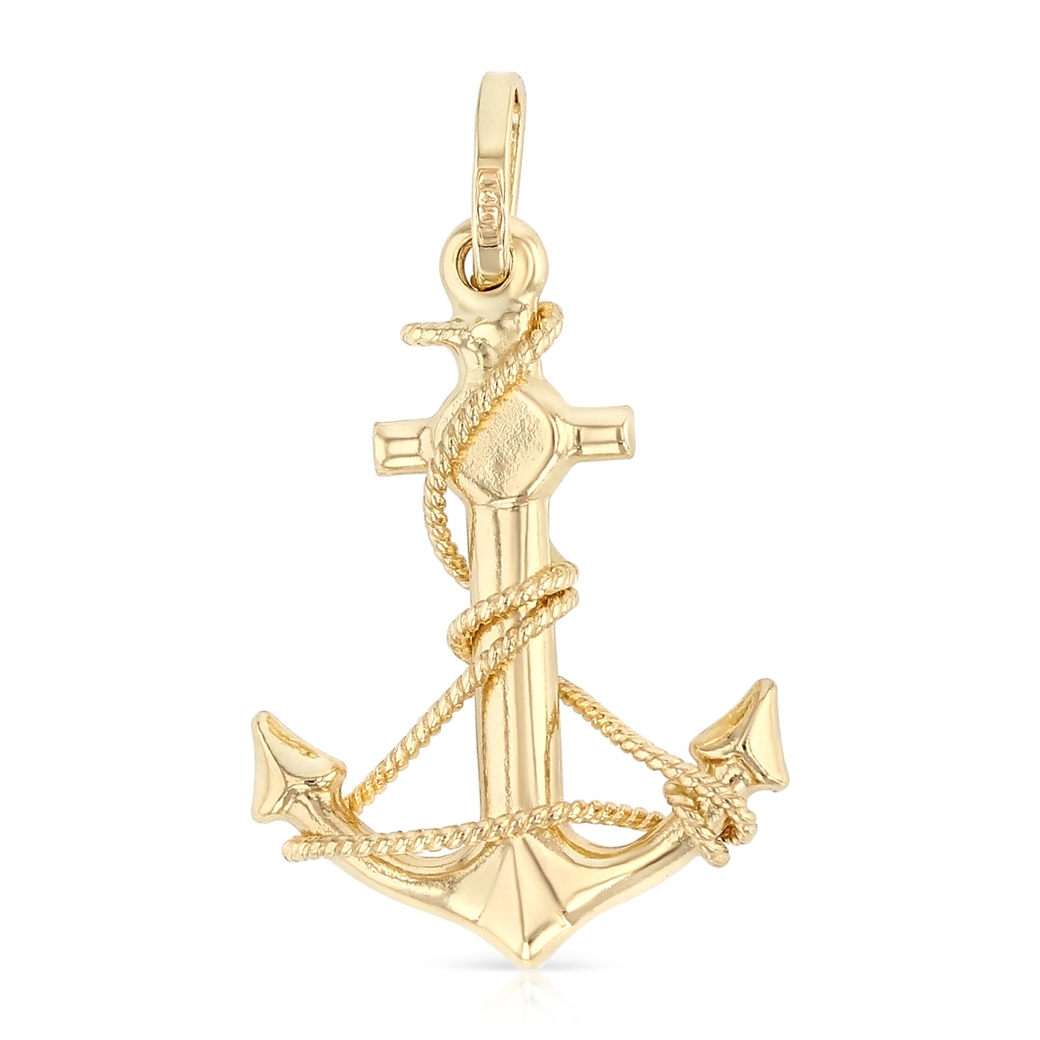 14k Solid Yellow Gold Anchor Charm Pendant Nautical Charm
