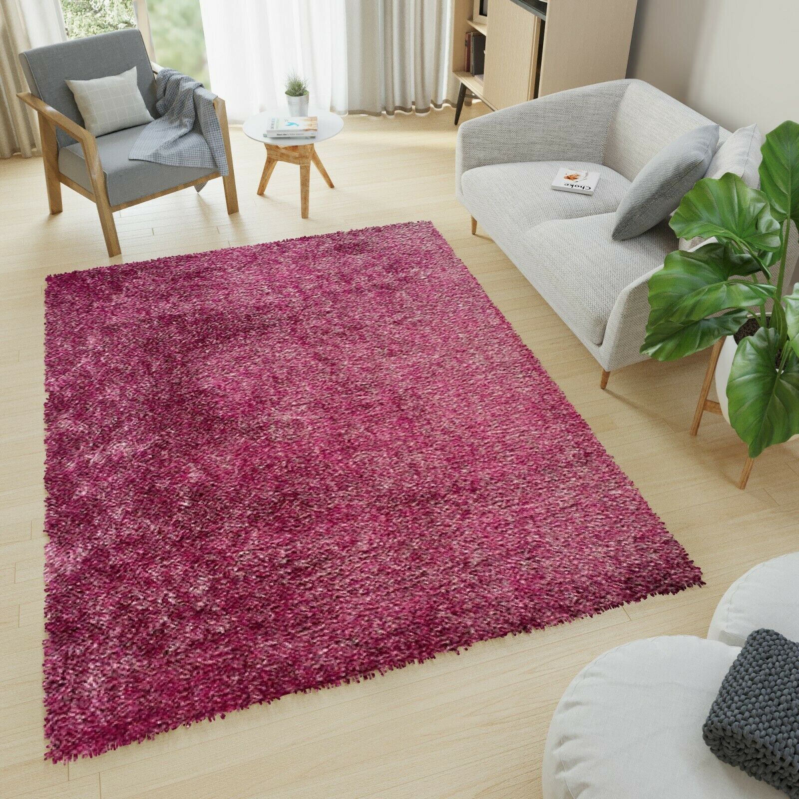 New Super Soft Modern Glossy High Pile Plain Shaggy Room Floor Rug Carpet Pink