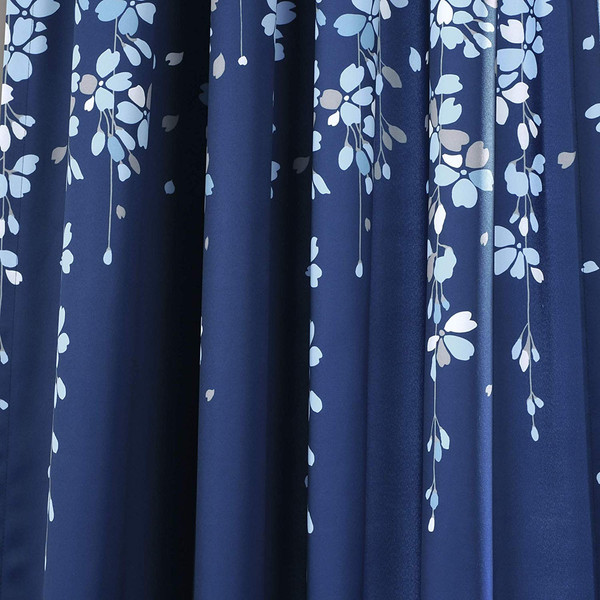 Set 2 Navy Blue White Floral Vines Curtains Panels Drapes 84 95 inch L ...