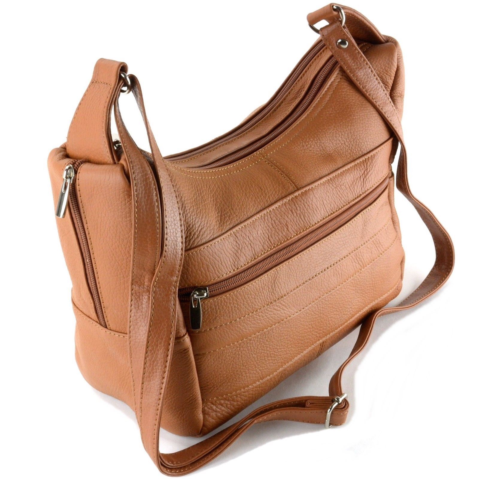 Women's Genuine Leather Purse Mid Size Multiple Pocket Shoulder Bag