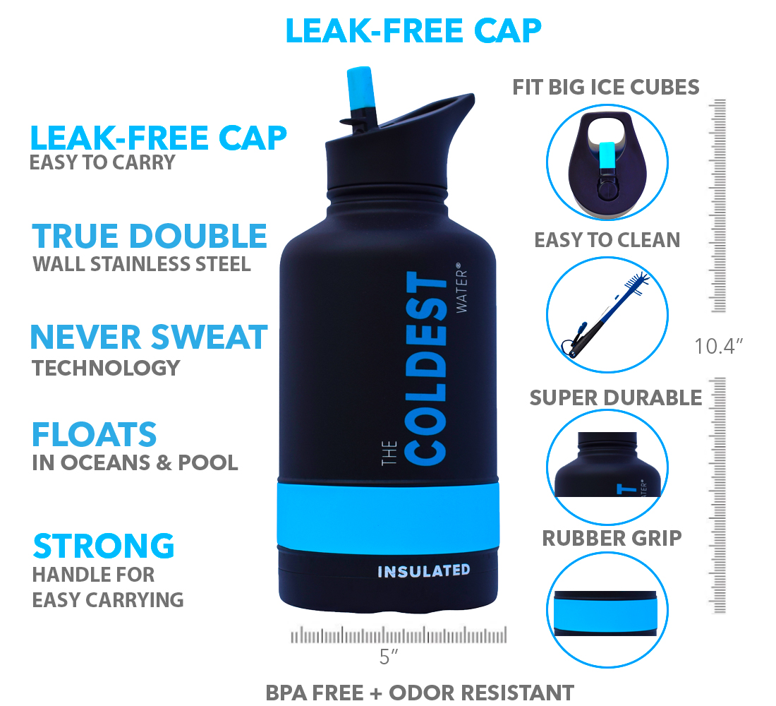 The Coldest Sports Water Bottle 64 Oz Wide Mouth Insulated