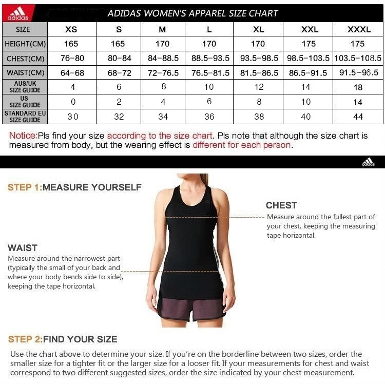 adidas women's shirt size chart