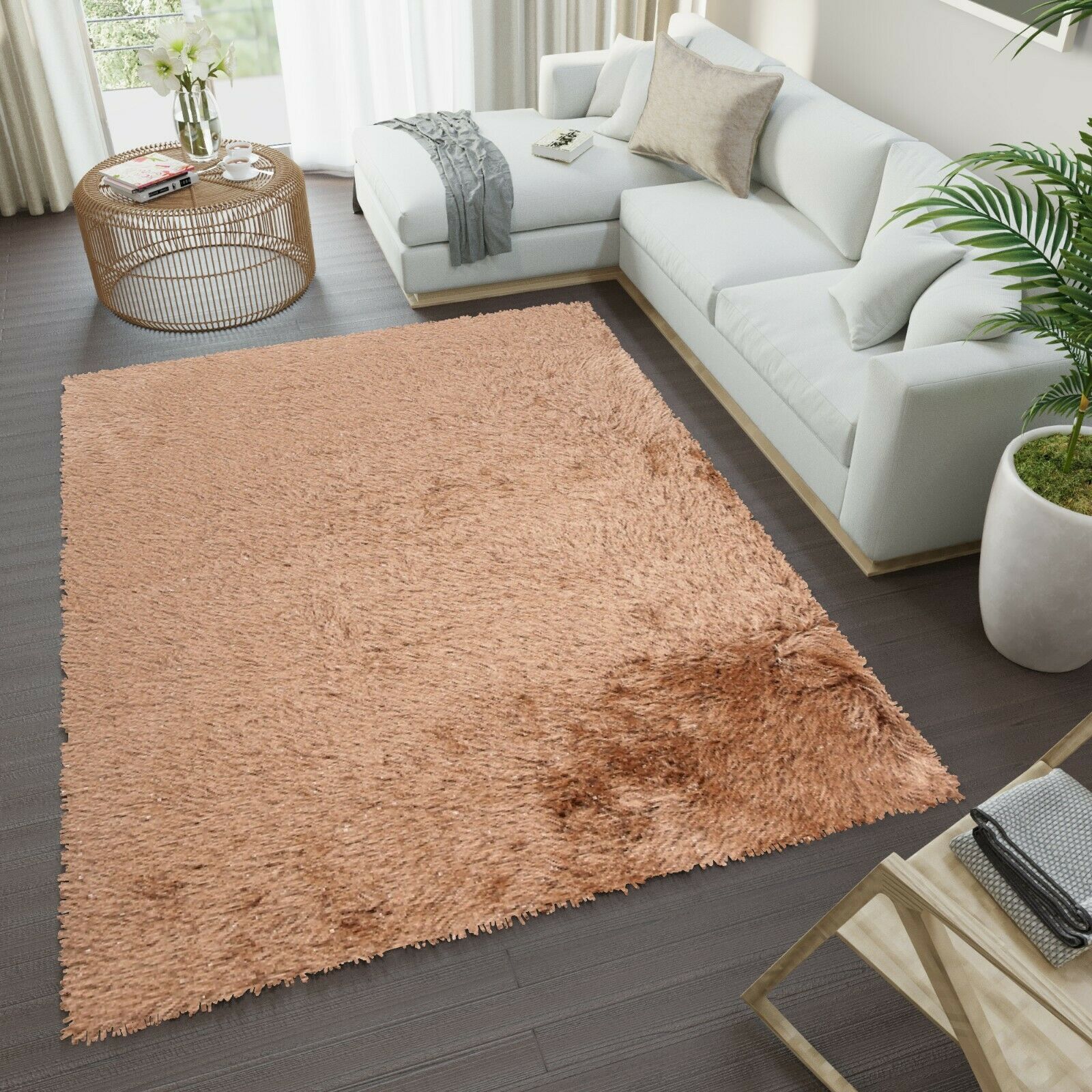 New Brown Soft Shaggy Shag Area Rug Living Room Bedroom Carpet Large Plush Rugs EBay