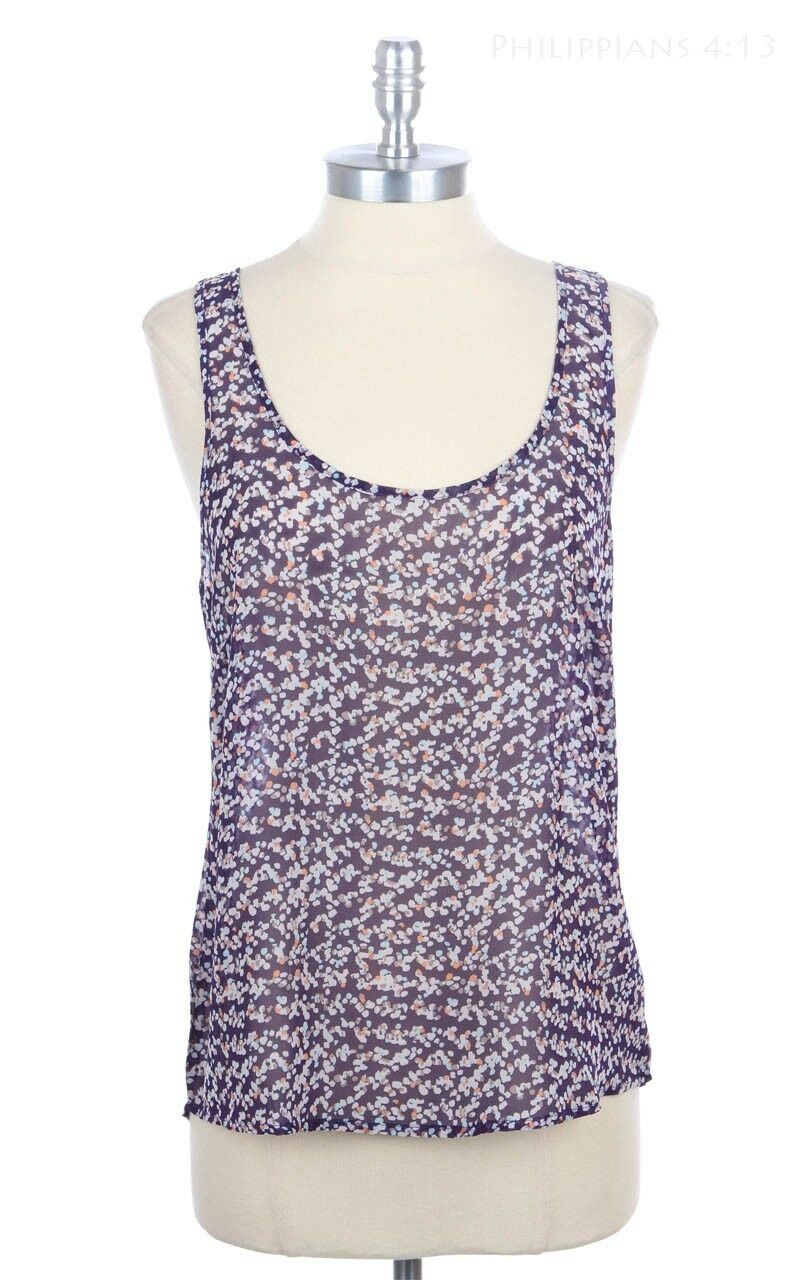All Over Print Sheer High Low Hem Sleeveless Tank Top Casual Easy Wear ...