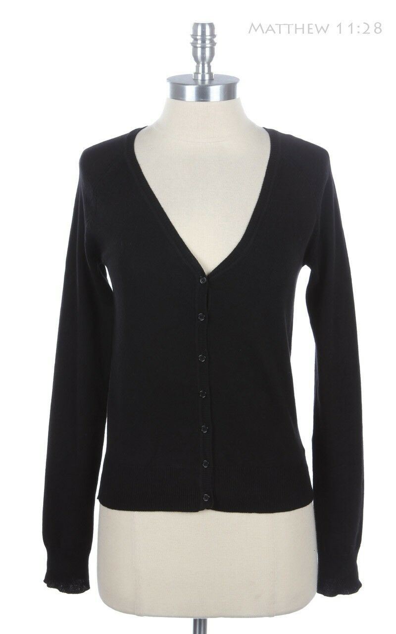 Button Down Front Long Sleeve V Neck Cardigan Ribbed Hem and Cuff ...