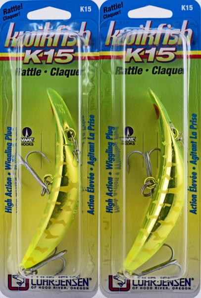 2x Luhr-Jensen Kwikfish K14 Fishing Lure Silver Chart & Blazin Green NIB *Read*