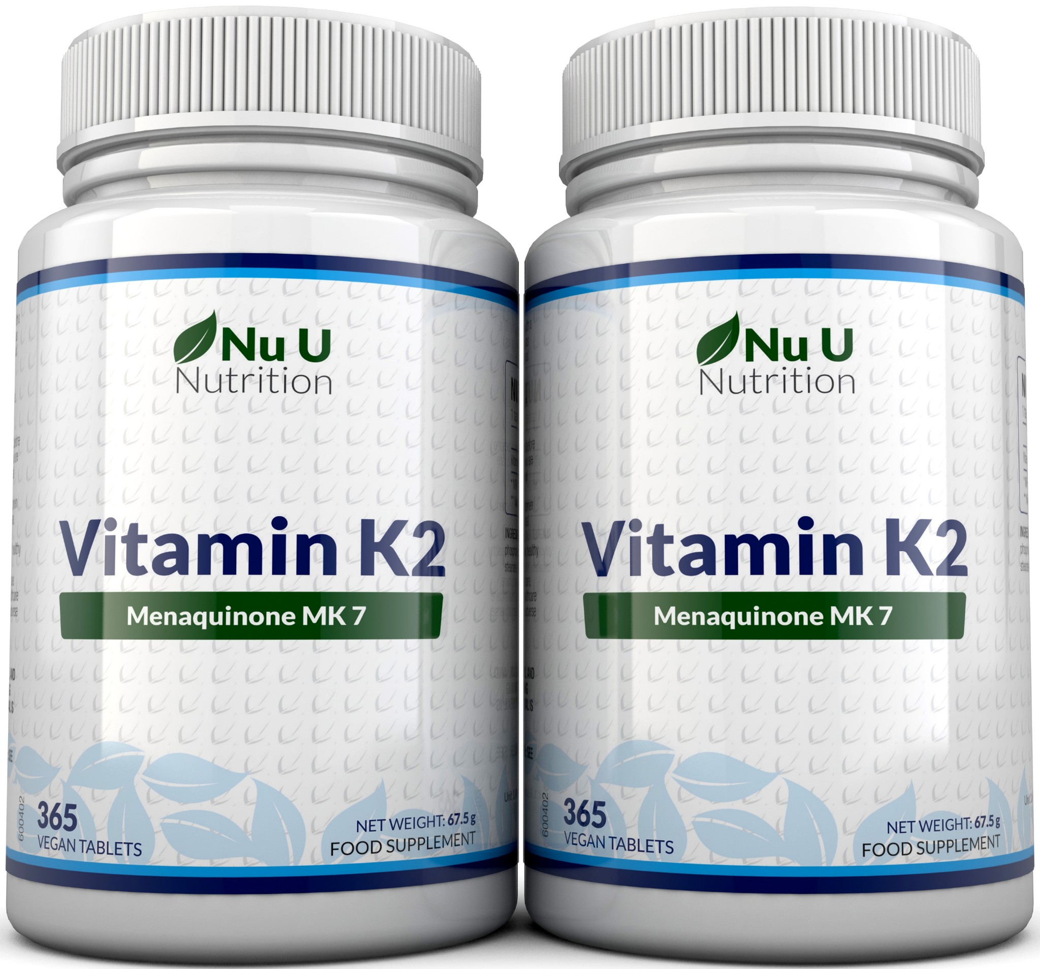 Vitamin K2 MK 7 0mcg - 2 Bottles 365 Vegetarian and Vegan Tablets By Nu U 11