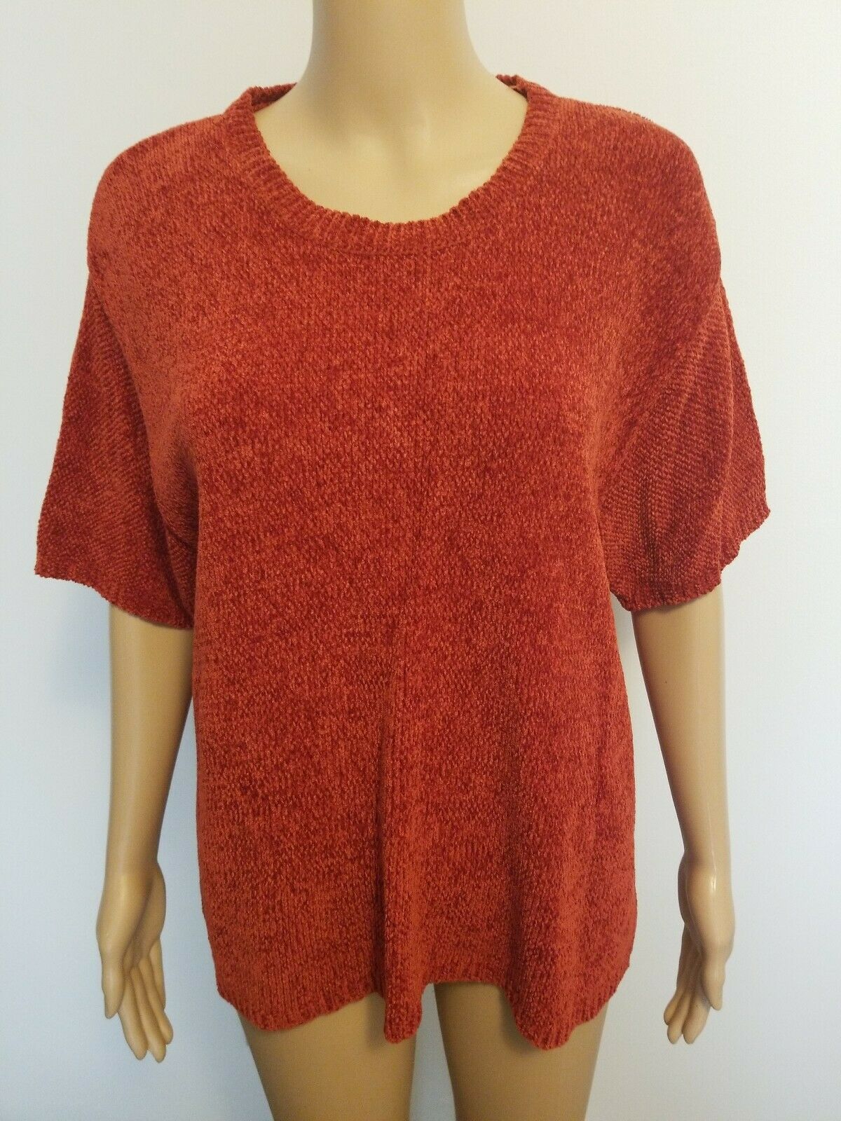 Womens Sag Harbor Petite L Short Sleeve Sweater Burnt Orange | eBay