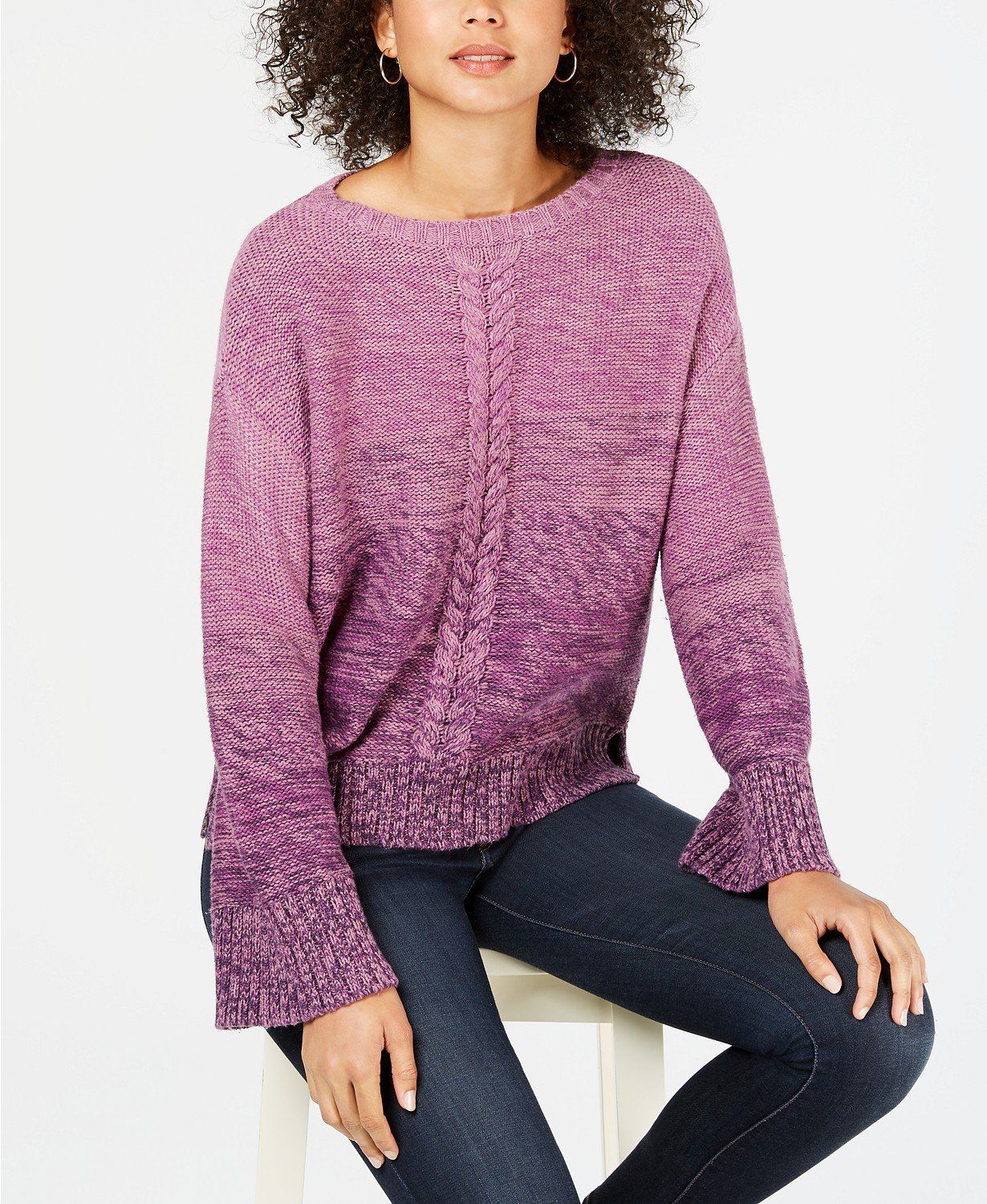 Style & Co Sweater Marl Braid Pullover Purple M | eBay