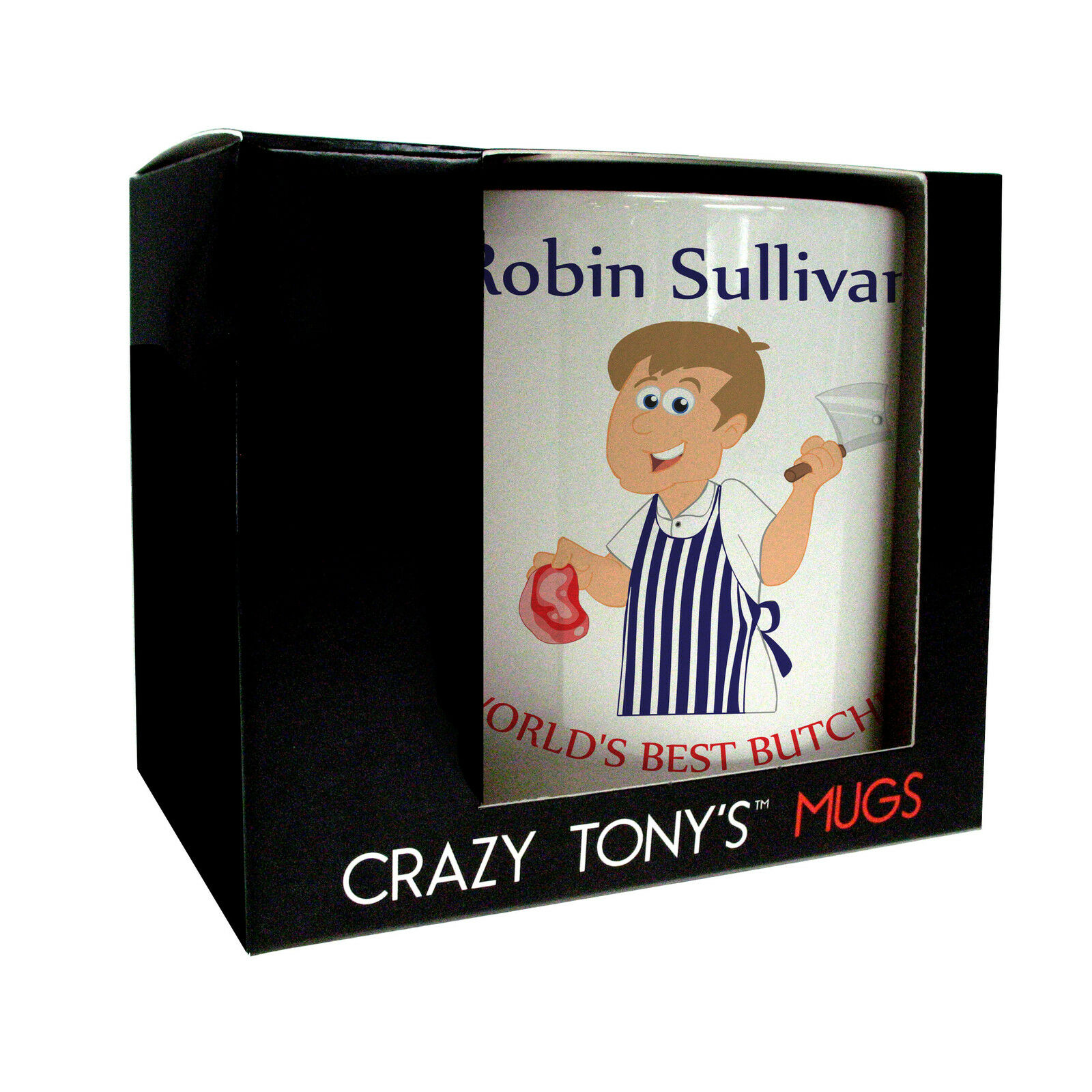 Personalised Fun Butcher Gifts For Men Crazy Tony's Design 2 Male Butcher Mug