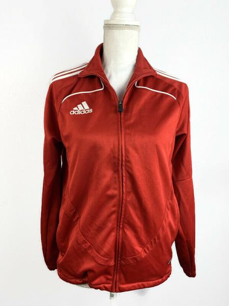 red adidas jacket with white stripes