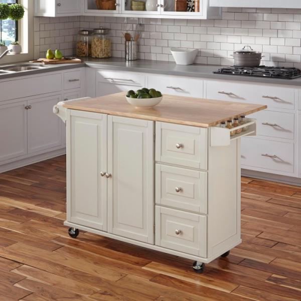 White Wooden Kitchen Island Utility Cart Wheel Cabinet Storage