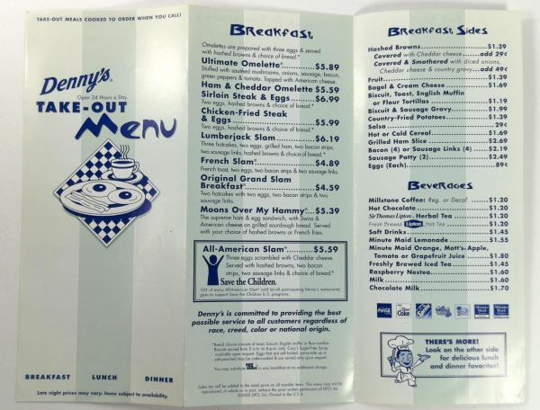 2000 Original Take-Out Menu DENNY'S Restaurants | eBay