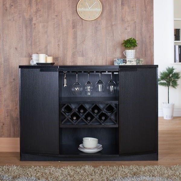 Black Wooden Buffet Server Dry Bar, Liquor And Wine Cabinet