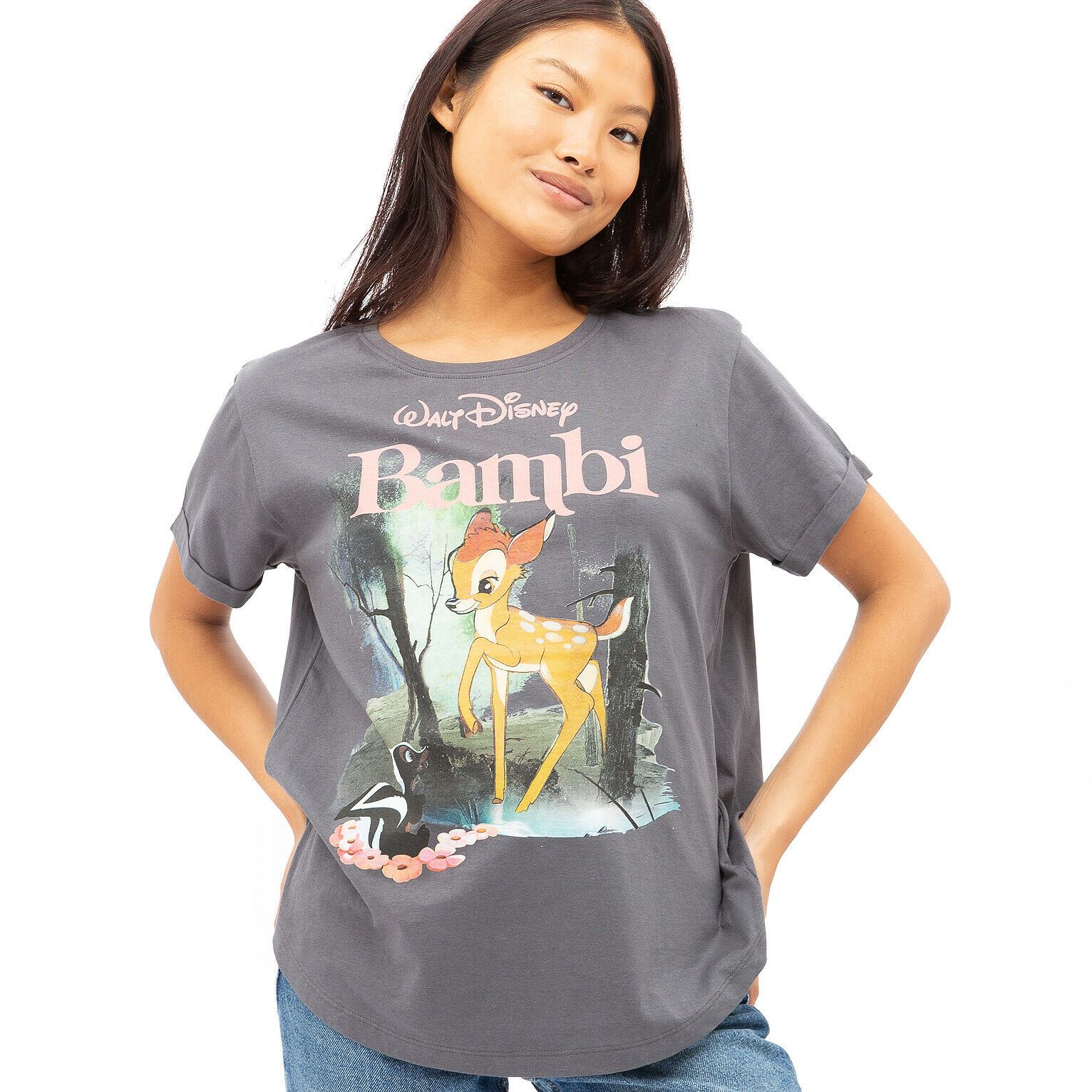 Official Disney Ladies Bambi Woodland Fashion T-shirt Black S - XL | eBay