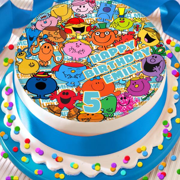 Mr Men Happy Birthday Personalised 7 5 Inch Edible Cake Topper B 078g Ebay