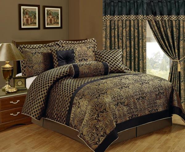 Queen Cal King Bed Black Gold Fl, Gold Bedding King
