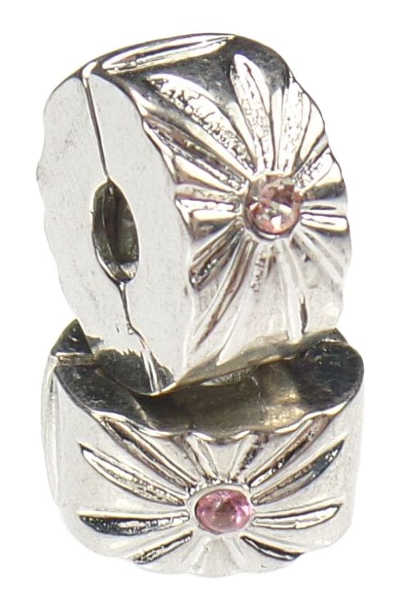 2 X Silver Plated Purple Stone Clip Lock Stopper Bead For European Bracelet 