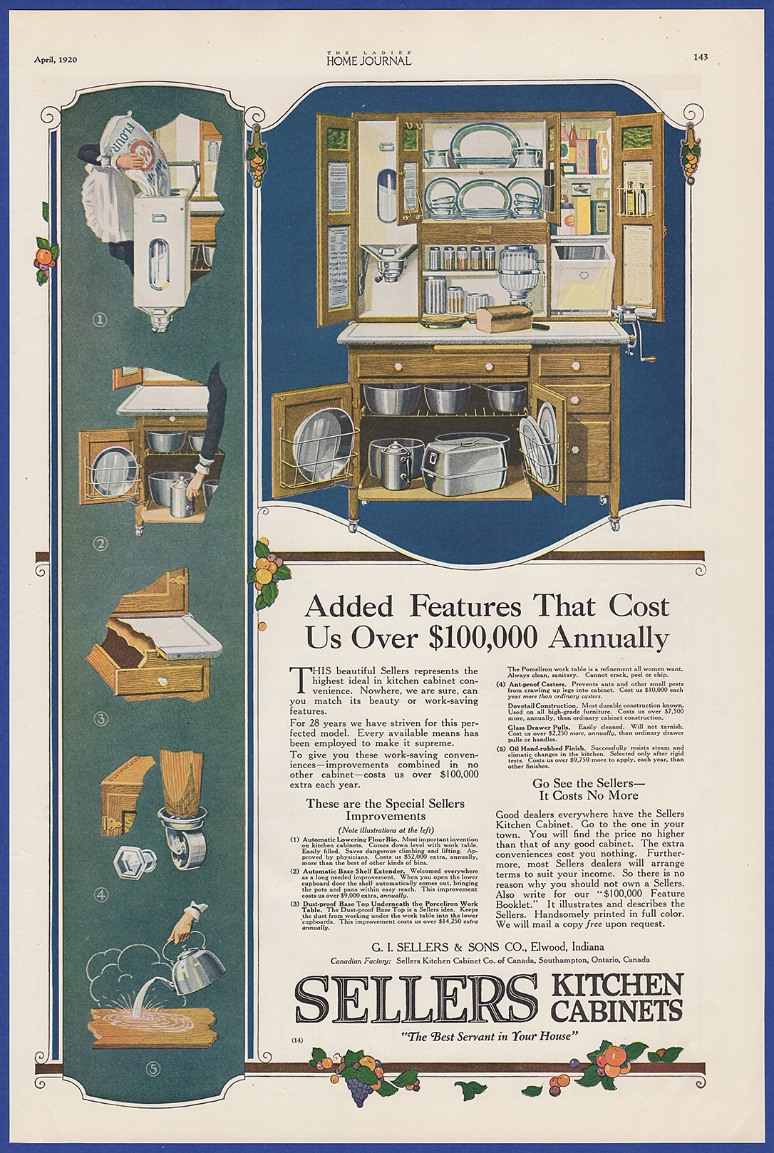 Vintage 1920 Sellers Kitchen Cabinets Art Decor Ephemera Print Ad