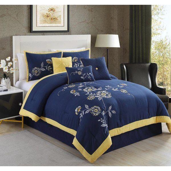 blue and yellow floral comforter