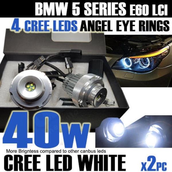 40W CREE BMW E60 LCI 2007- HALOGEN HEADLAMPS ANGEL EYES HALO RINGS LED MARKER