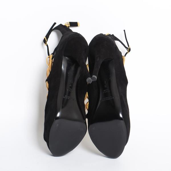 Ralph Lauren Black Suede High Heels Sandals Ankle Strap Stilettos Pumps ...