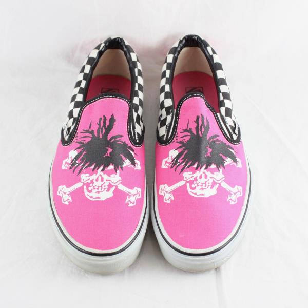 pink and white checkered vans slip ons