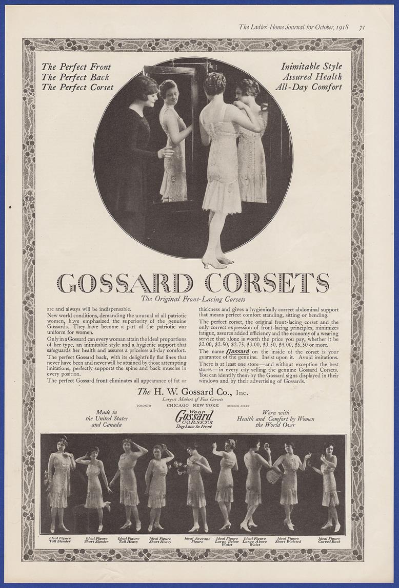 Vintage 1918 GOSSARD CORSETS Front Laced Women's Fashion Ephemera Print ...