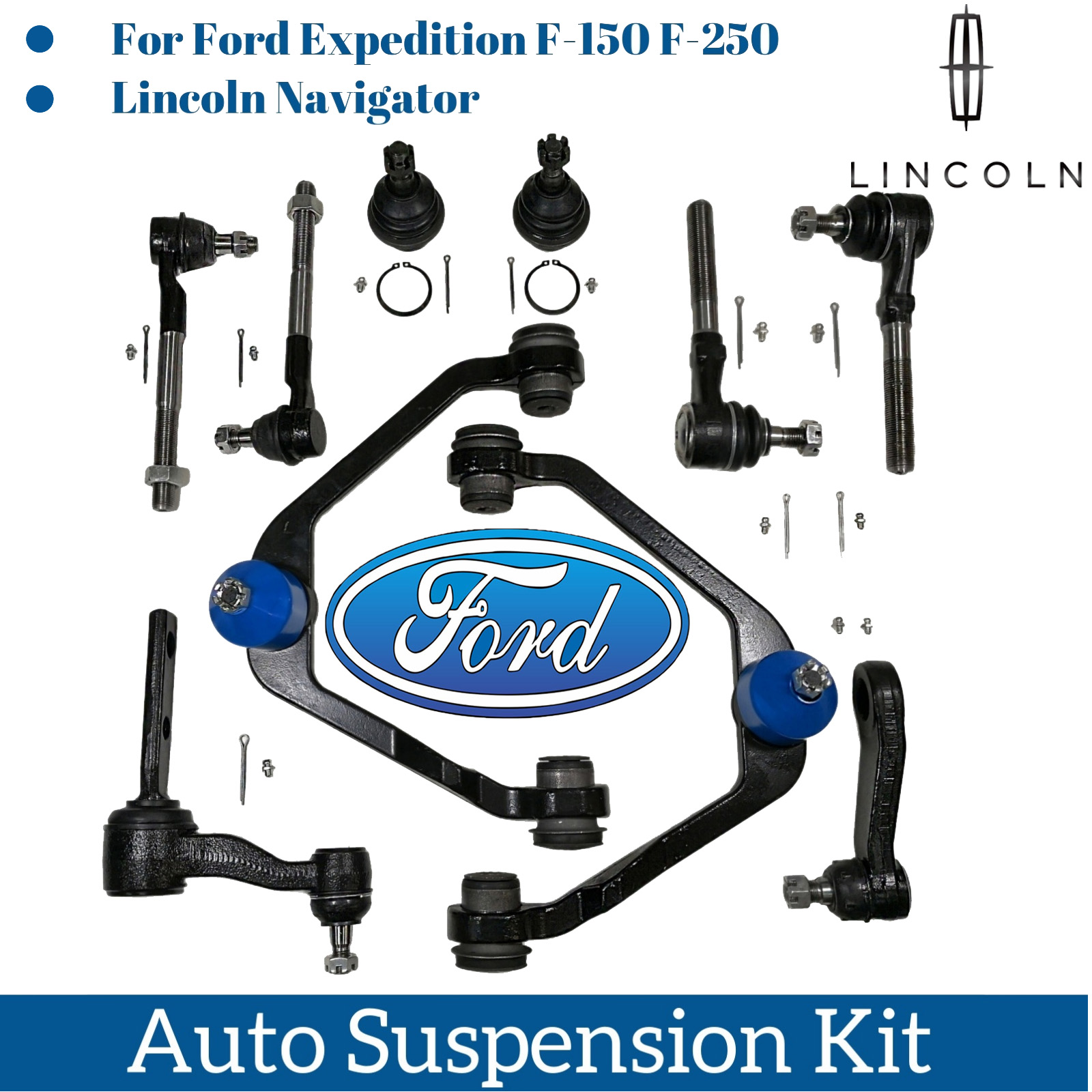10pc Front Upper Control Arm Ball Joint Tierod for Ford Expedition Navigator