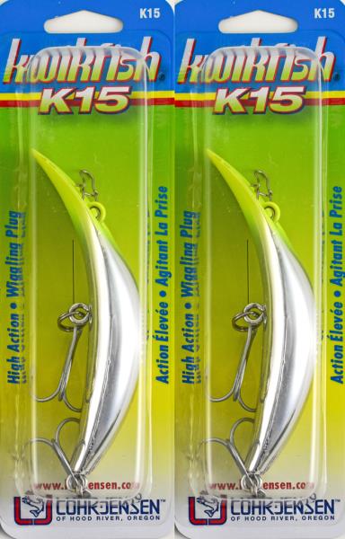 2x Luhr-Jensen Kwikfish K14 Fishing Lure Silver Chart & Blazin Green NIB *Read*