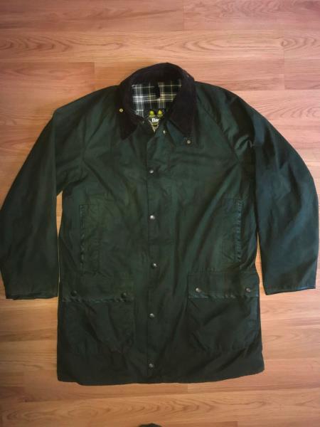 MENS LARGE BARBOUR BEDALE GREEN WAXED 