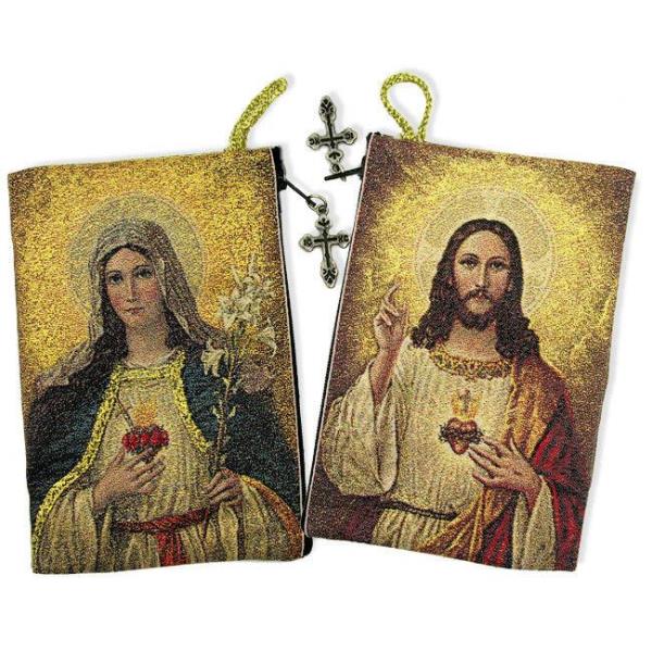 Set of 2 Rosary With Madonna and Child Tapestry Rosary Icon Pouch 5 3//8 Inch