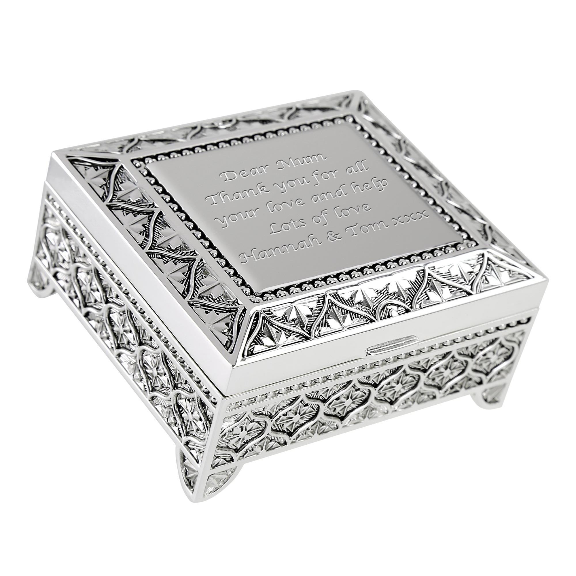Bridesmaid Wedding Gift for Bride Hestia Engraved Black Glass Jewellery Box 