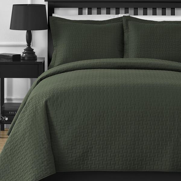 Full Queen Cal King Solid Sage Green 3 pc Quilt Set Coverlet Bedspread Bedding