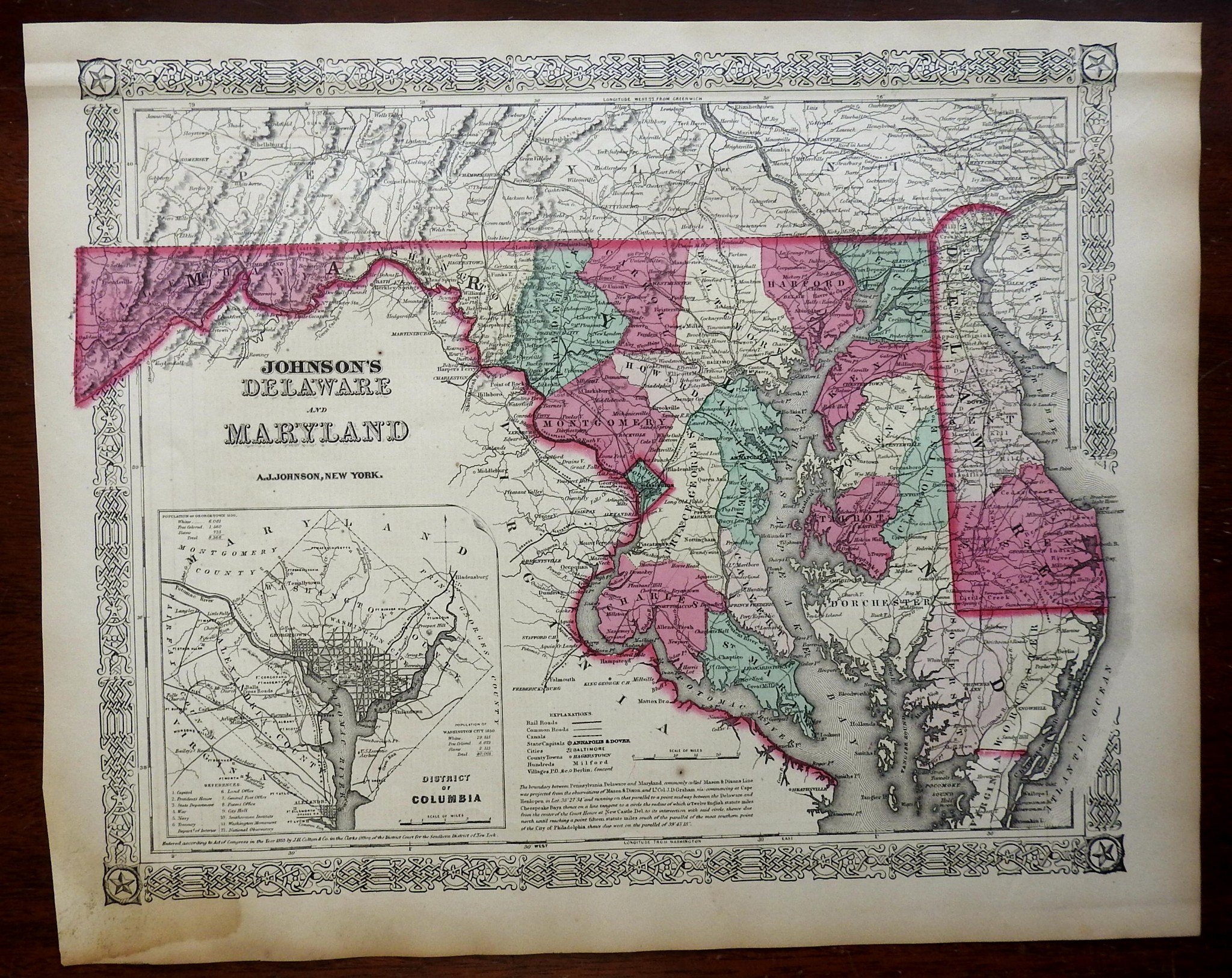 Johnson and Ward Baltimore Original 1863 Johnsons Atlas Delaware map Maryland map