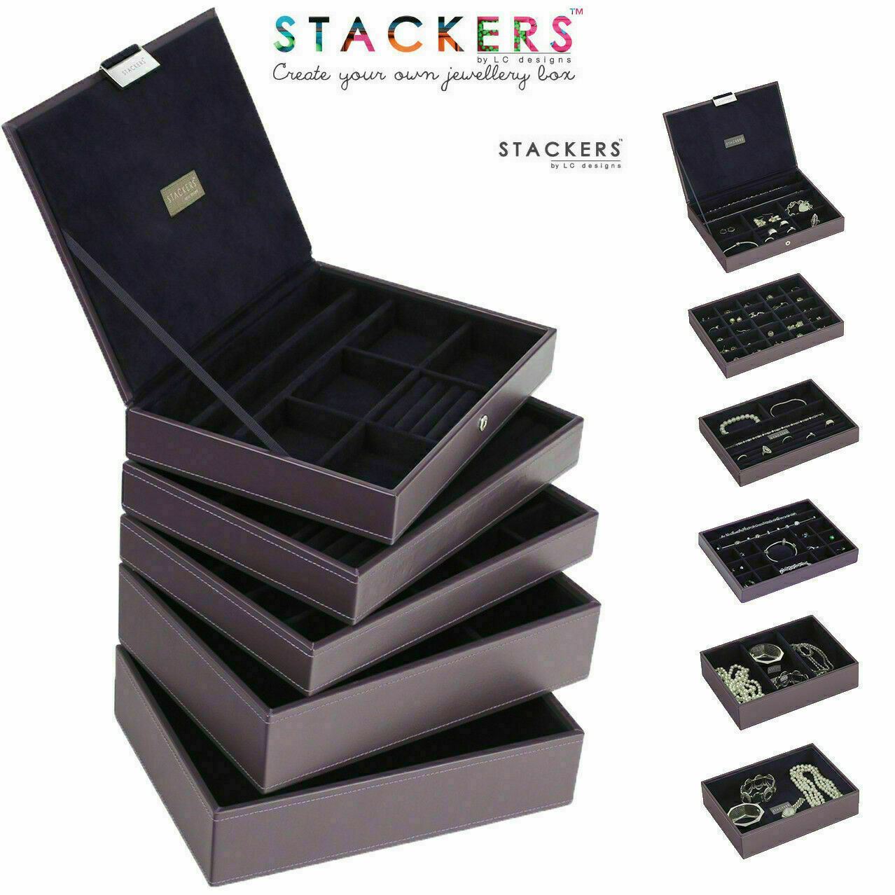 White STACKER Set of 2 Jewellery Box with Wood Style Lid STACKERS Set of 2 /‘CLASSIC SIZE/’