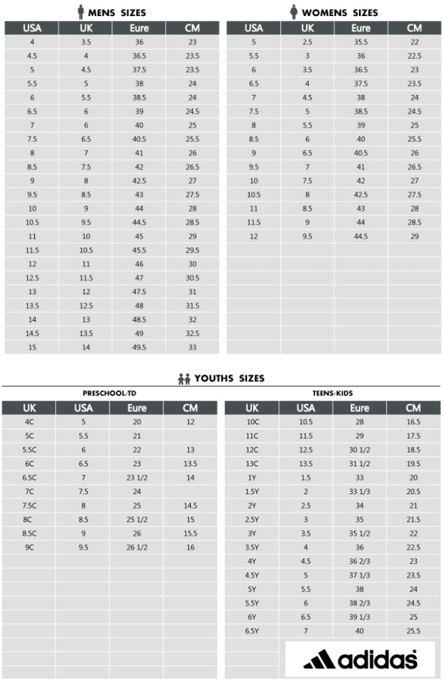 adidas adilette size chart