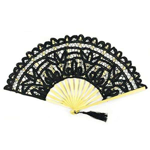 WINOMO Bamboo Lace Fan Flower Pattern Handheld Folding Fans for Girls Women